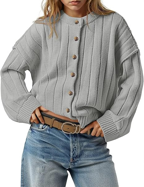 Saodimallsu Womens Open Front Cardigan Sweaters Button Down Knit Long Sleeve Crewneck Casual Loos... | Amazon (US)