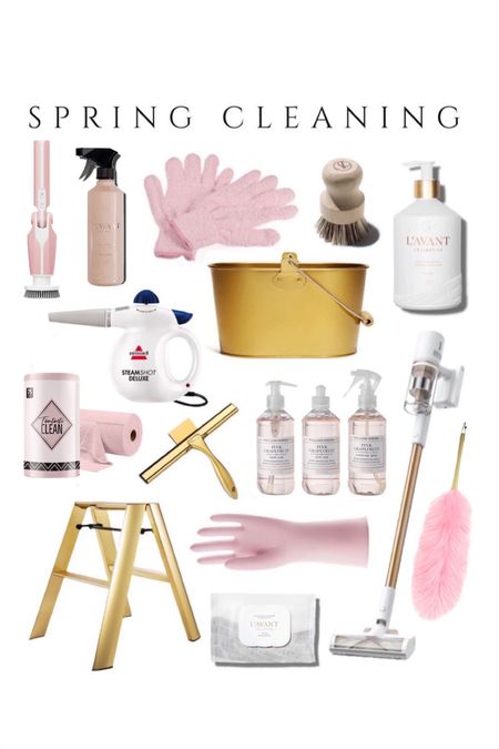 Pretty spring cleaning supplies , cleaning essentials gold step
Stool pink duster gold vacuum Amazon finds home finds Target pink soap  

#LTKhome #LTKfindsunder50 #LTKsalealert