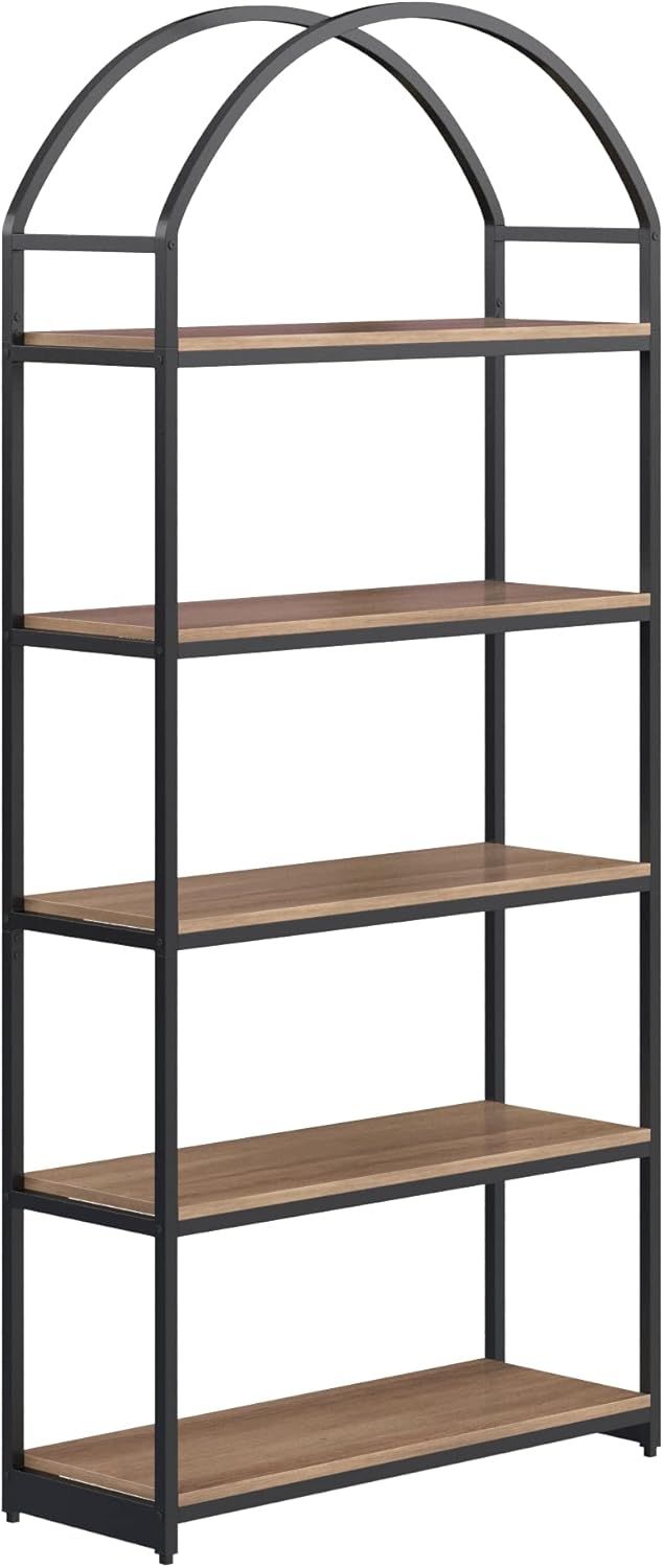 Nathan James Haven Etagere Bookshelf, 5-Shelf Bookcase in Oak Wood and Black Metal Frame with Arch T | Amazon (US)