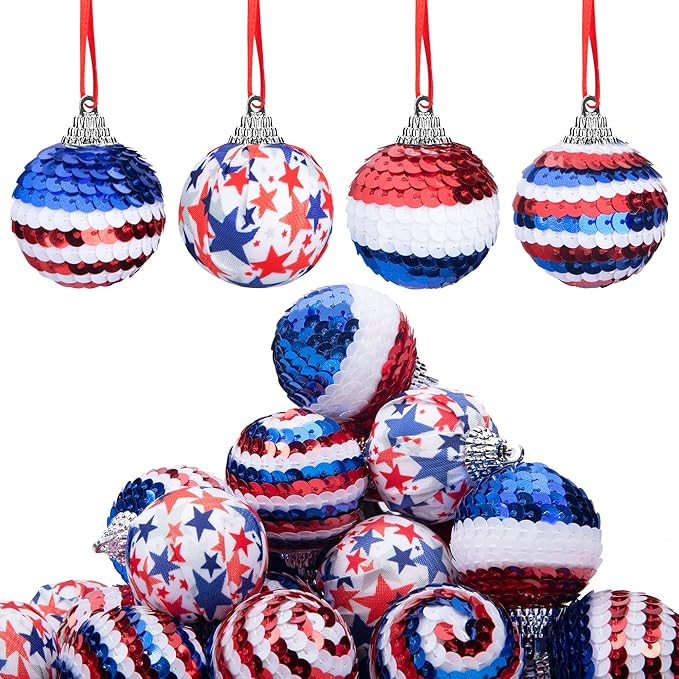 24 Pieces Independence Day Hanging Ball - 1.57" Memorial Day Sequin Hanging Ball Ornament - 4th o... | Amazon (US)