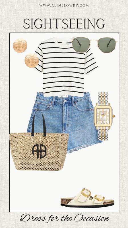 Island Sightseeing exploring adventure. Breathable outfit to explore and still be comfortable and stylish. Jean shorts, stripped tee, straw bag, sandals. 

#LTKstyletip #LTKU #LTKSeasonal