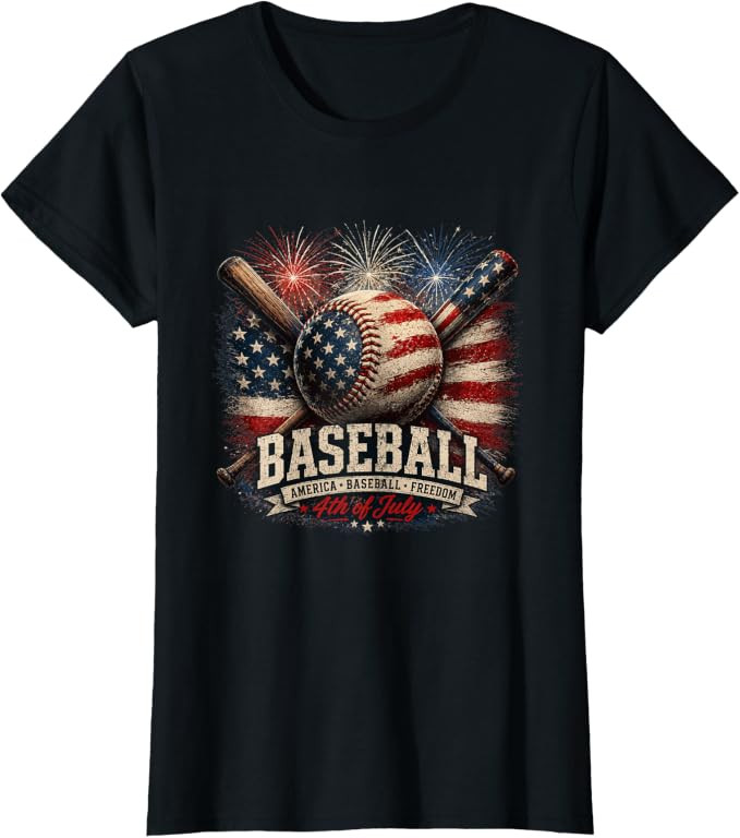 Patriotic Baseball USA Flag Graphic Design T-Shirt | Amazon (US)