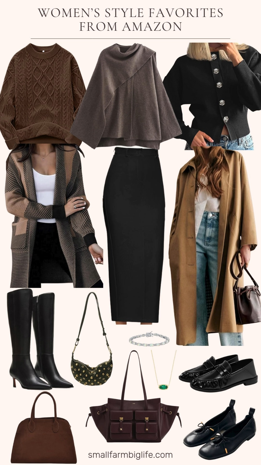 Elevated everyday style from Amazon 🤎🖤 Chic neutrals, classic silhouettes, and polished accessories that make every outfit feel intentional. Think long pencil skirts, cozy sweaters, timeless outerwear, luxe bags, and the prettiest jewelry accents. Linking all my current favorites! ✨ 

 #LTKOver40 #LTKFindsUnder50