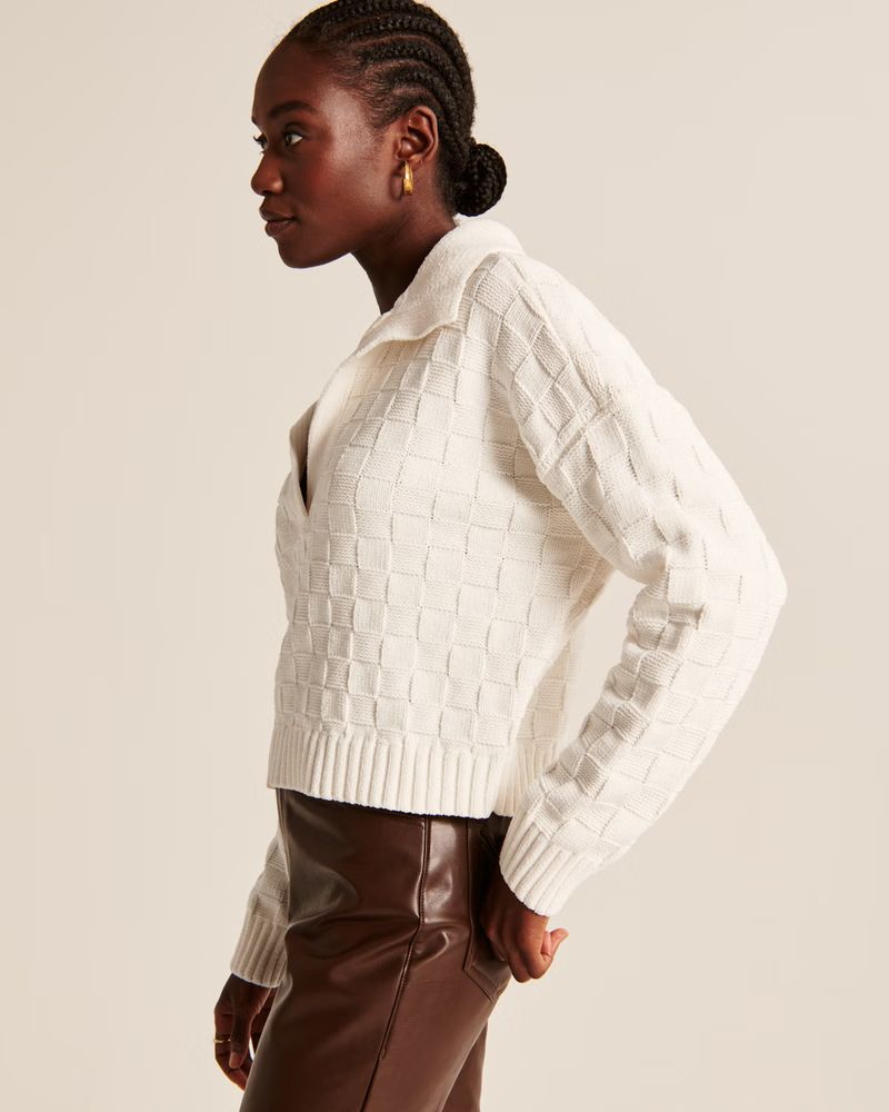 Women's Checkerboard Stitch Notch-Neck Sweater | Women's Tops | Abercrombie.com | Abercrombie & Fitch (US)
