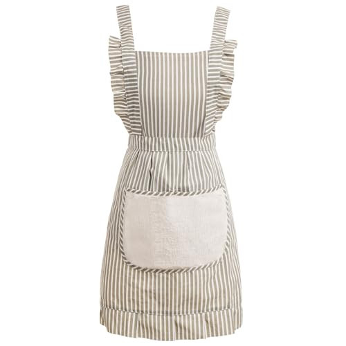 Ftuency Cute Cotton Apron for Women, Adjustable Bib Cooking Kitchen Aprons with Pockets for BBQ Drawing Baking (1, Grey, M) | Amazon (US)