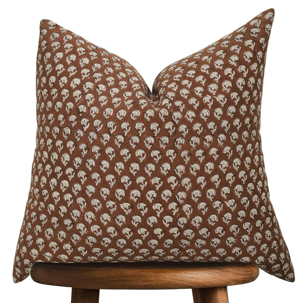 Hand-block printed, artisan-made neutral accent throw cushion cover- Thick cotton cushion for sof... | Amazon (US)