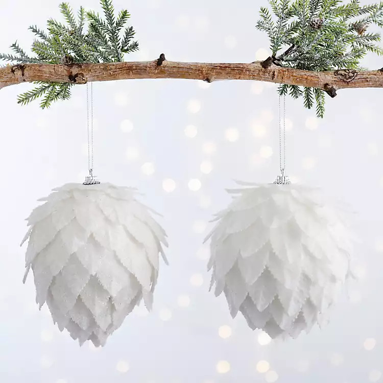 White Feather Ball 2-pc. Ornament Set, 6 in. | Kirkland's Home