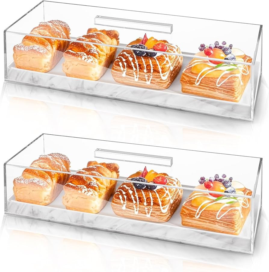 Kingrol 2 Pack Rectangular Acrylic Cake Trays with Lids, 13.75 x 5.12 x 3.5 Inch Marbleized Cake ... | Amazon (US)