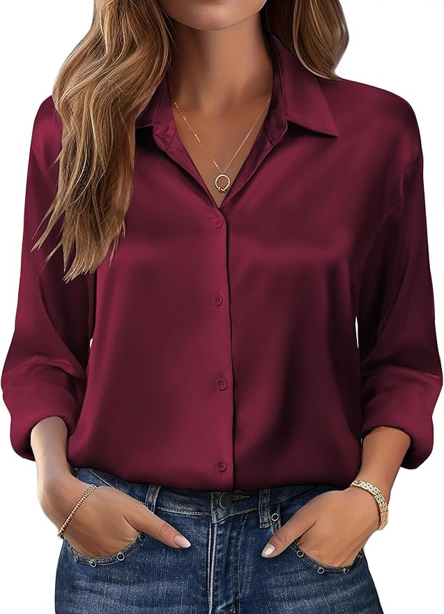 Zeagoo Womens Tops Long Sleeve Satin Silk Button Down Shirts Casual Business Dressy Blouses Fall ... | Amazon (US)