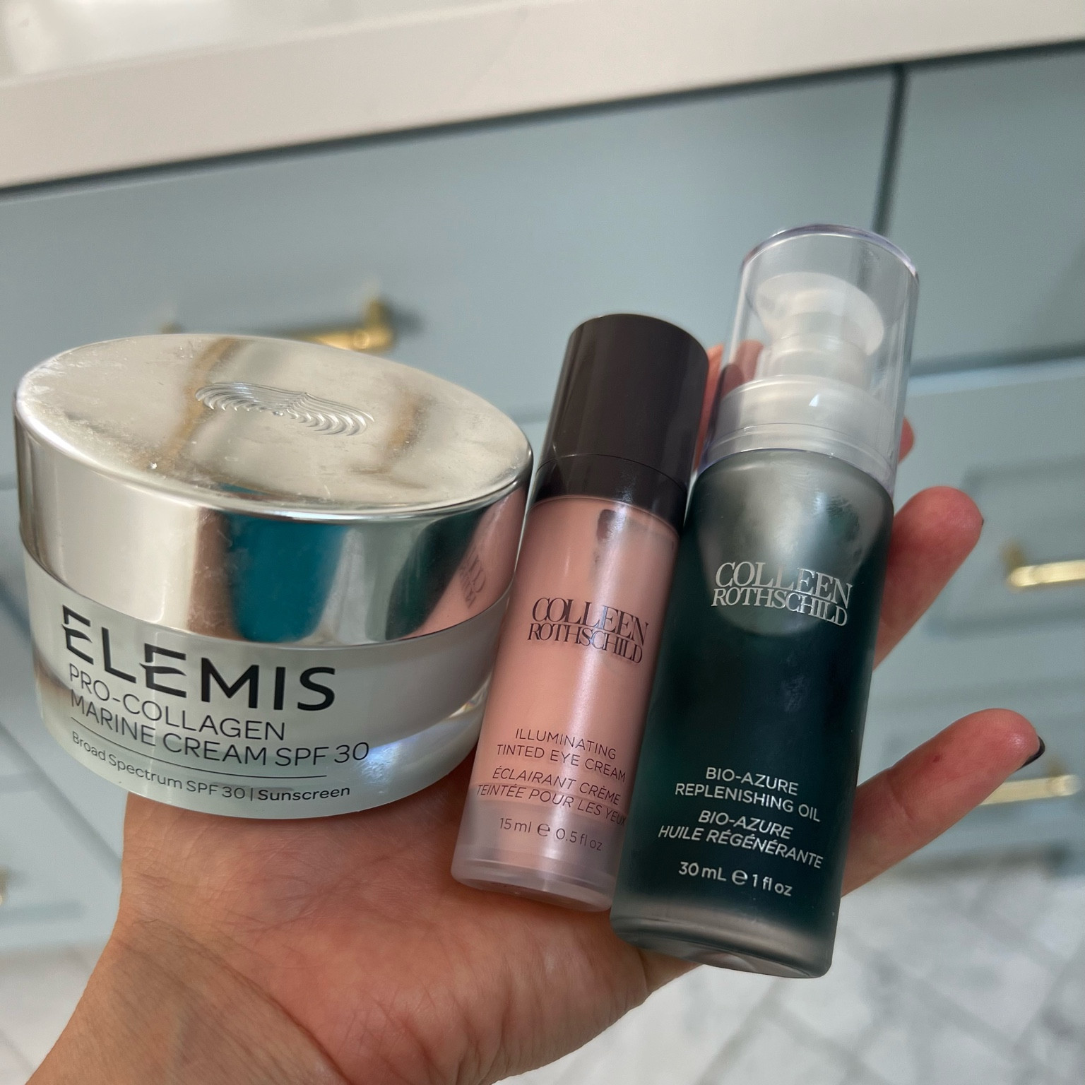 Three new daytime skincare all stars. After washing my face I use the Colleen Rothschild Bio-Azure Replenishing Oil. The smell is…well it’s what I assume heaven smells like. Gives a light, bright glow. Follow up with Elemis marine collagen and SPF 30 moisturizer that is so hydrating yet also so light. Then the finishing touch is Colleen Rothschild illuminating tinted eye cream that you pat in and it truuuuly brightens the under eye. Layer concealer over a few minutes later, and it’s like you only ever get a perfect night sleep. Daytime Heavy Hitters 🤍🤍🤍
Use code pressman20 for discount on CR products 🩵

#LTKBeauty