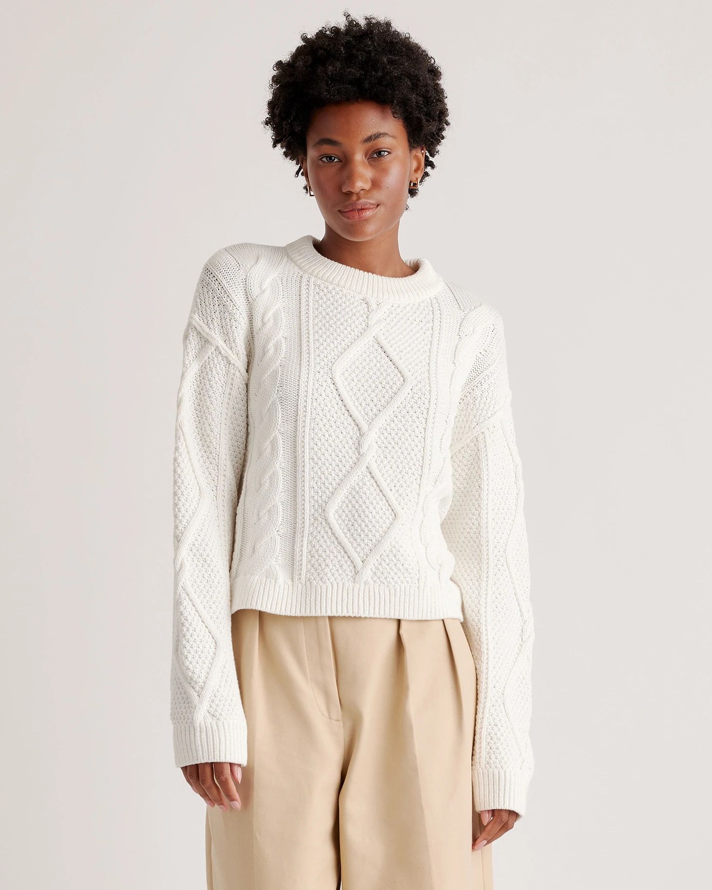 100% Organic Cotton Cropped Cable Sweater | Quince