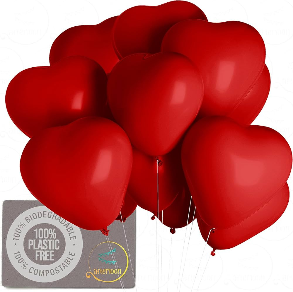 Red 12 Inch Heart Shaped Latex Balloons 24pcs, Thickened Extra Strong Biodegradable Latex Helium ... | Amazon (US)