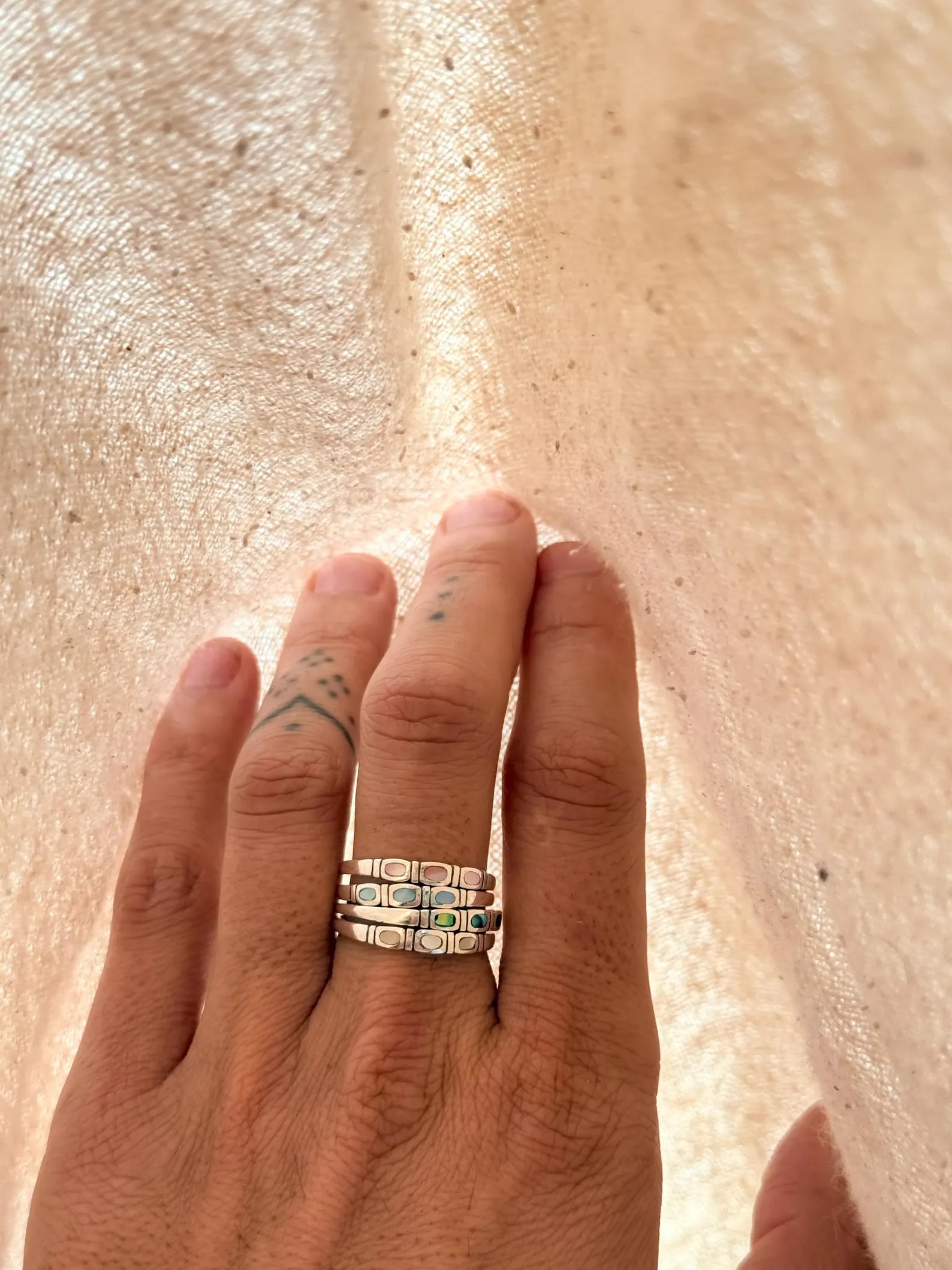 Abalone Shell Inlay Ring • Sterling Silver Stackable Band • Mother of Pearl Ring | Etsy (US)