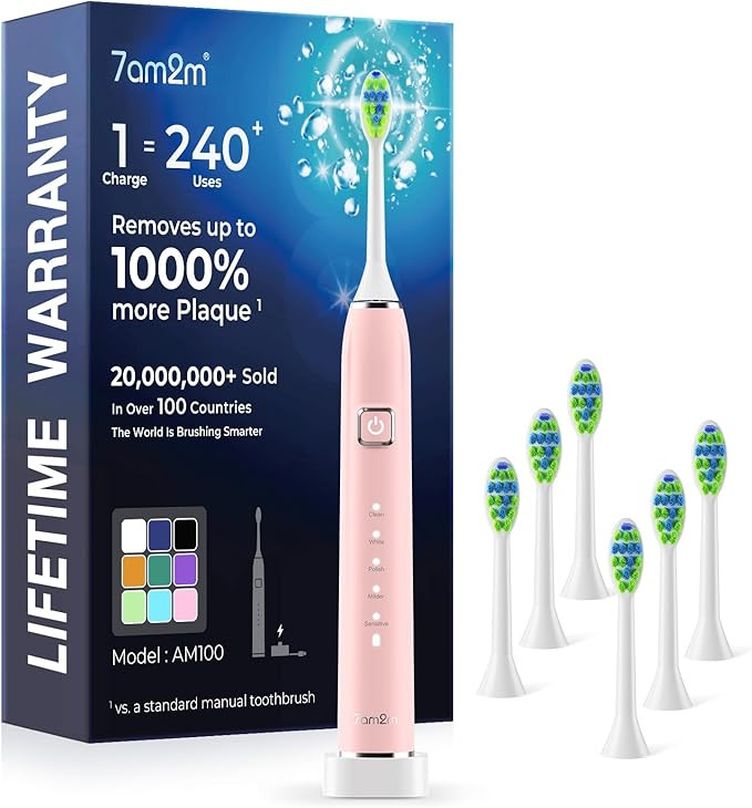 7AM2M Sonic Electric Toothbrush with 6 Brush Heads for Adults&Kids, One Charge for 120 Days, Wire... | Amazon (US)