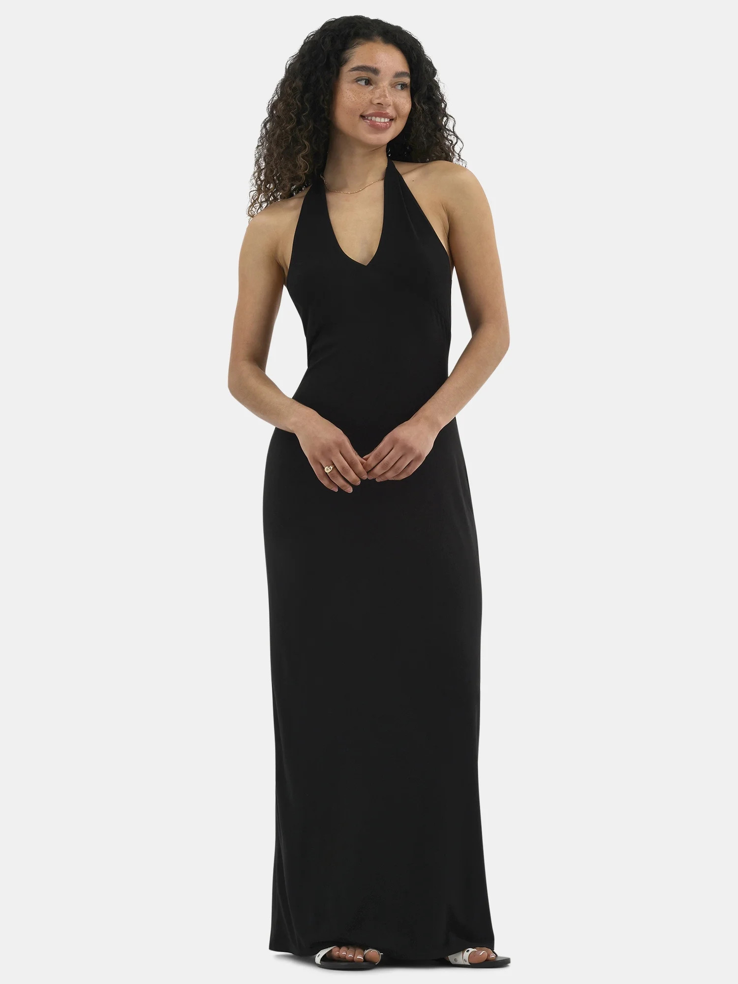 No Boundaries Knit Halter Maxi Dress, Women's | Walmart (US)
