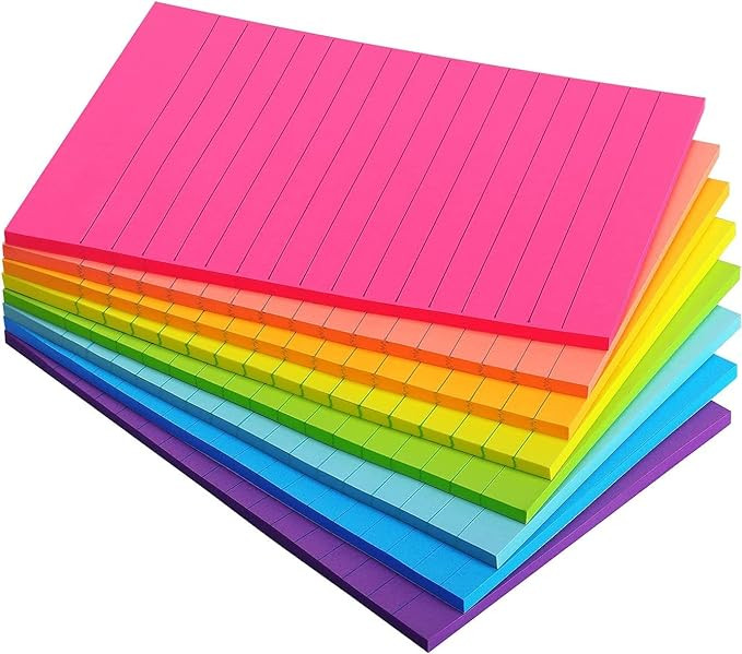 8 Pads Lined Sticky Notes 4x6 Sticky Notes with Lines Self-Stick Note Pads 8 Bright Multi Colors,... | Amazon (US)