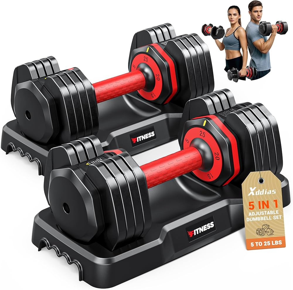 XDDIAS Adjustable Dumbbell Set of 2-25LB/55LB Set-1Sec Adjustable Dumbbell Weights-5 in 1 Free We... | Amazon (US)