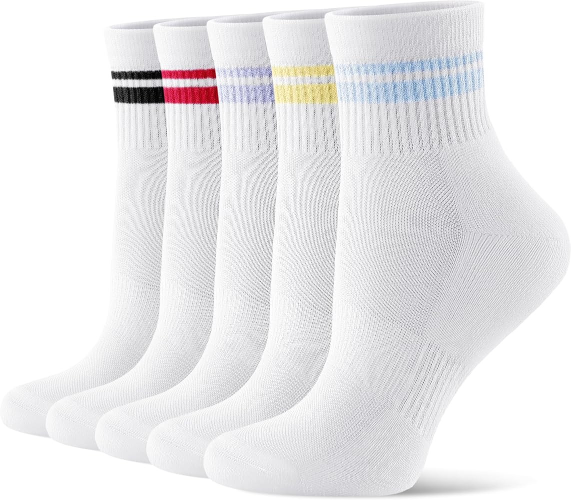 CS CELERSPORT 5 Pairs Mini Crew Ankle Socks Cushioned Running Casual Socks for Women and Men | Amazon (US)