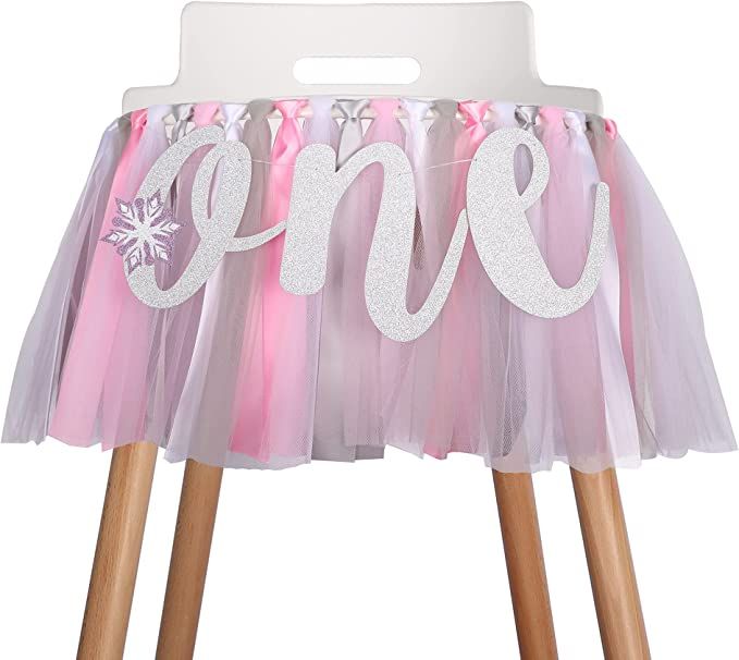 Winter Onederland 1st Birthday Highchair Banner - First Birthday Banner Photo Props, Pink Silver ... | Amazon (US)