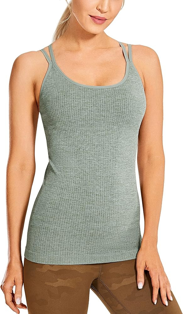 CRZ YOGA Women's Seamless Built-in Bra Tank Tops Strappy Back Activewear Workout Compression Tops | Amazon (US)