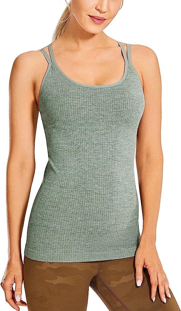 CRZ YOGA Women's Seamless Built-in Bra Tank Tops Strappy Back Activewear Workout Compression Tops | Amazon (US)
