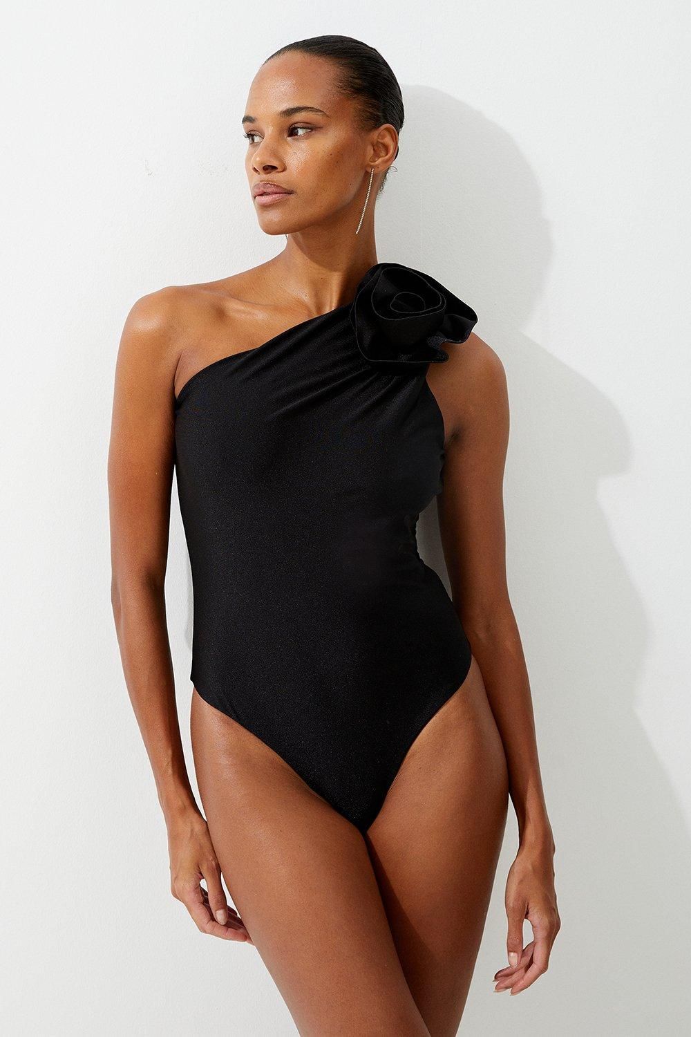 Rosette Detail Asymmetric Swimsuit | Karen Millen US