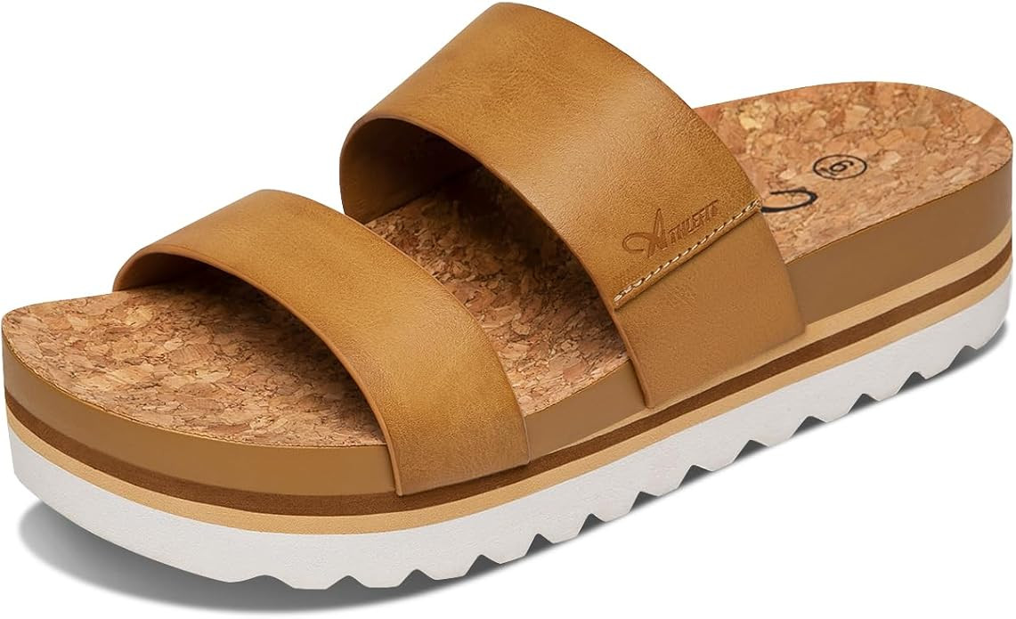 Athlefit Summer Brown Platform Sandals for Women Comfortable Beach Footbed Sandals 2024 Trendy | Amazon (US)