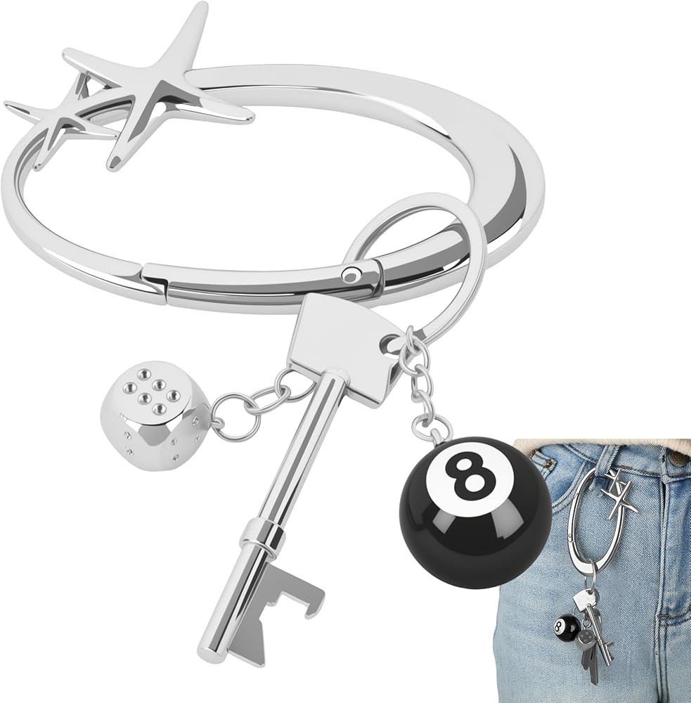 Large Star Carabiner Keychain 8 Ball Dice Charm Keychain Y2K Aesthetic Key Ring Cool Extra-Large ... | Amazon (US)