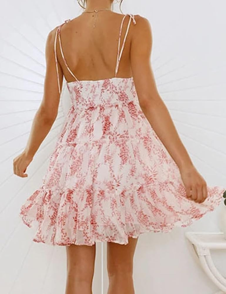 Mansy Womens 2025 Summer Floral Mini Dress Boho Flowy Skater Dresses Short Sleeveless Ruffle Spag... | Amazon (US)