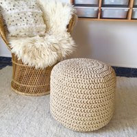 Sparkly Gold/Silver Crochet Pouf Ottoman Round Footstool, Floor Seating, Modern Furniture | Etsy (US)