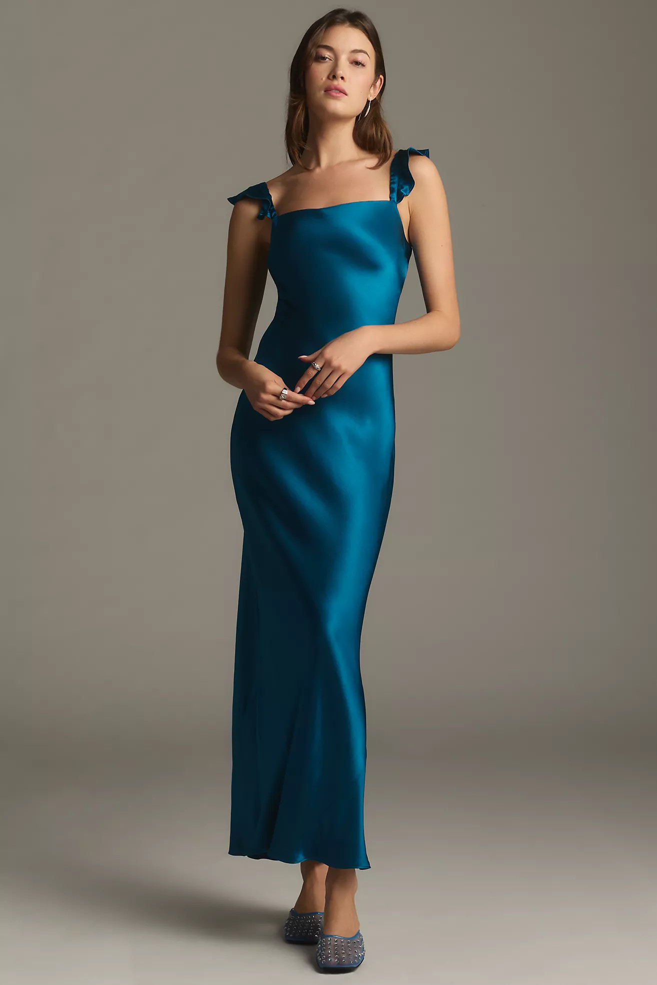 By Anthropologie Flutter-Sleeve Square-Neck Maxi Dress | Anthropologie (US)