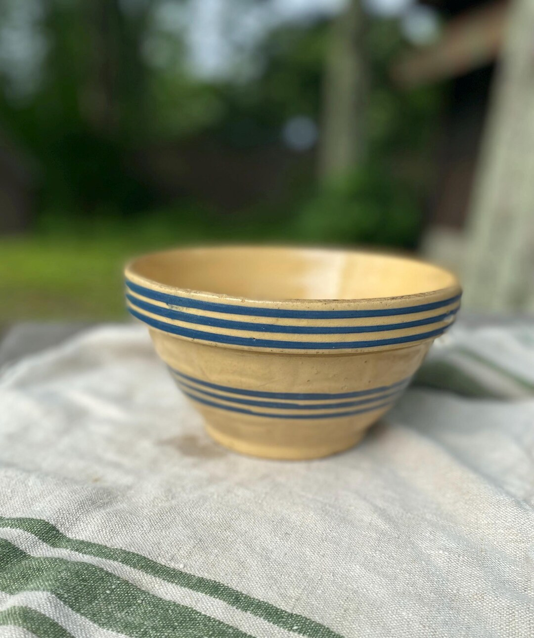 Vintage Blue Banded Yellowware Bowl - Etsy | Etsy (US)