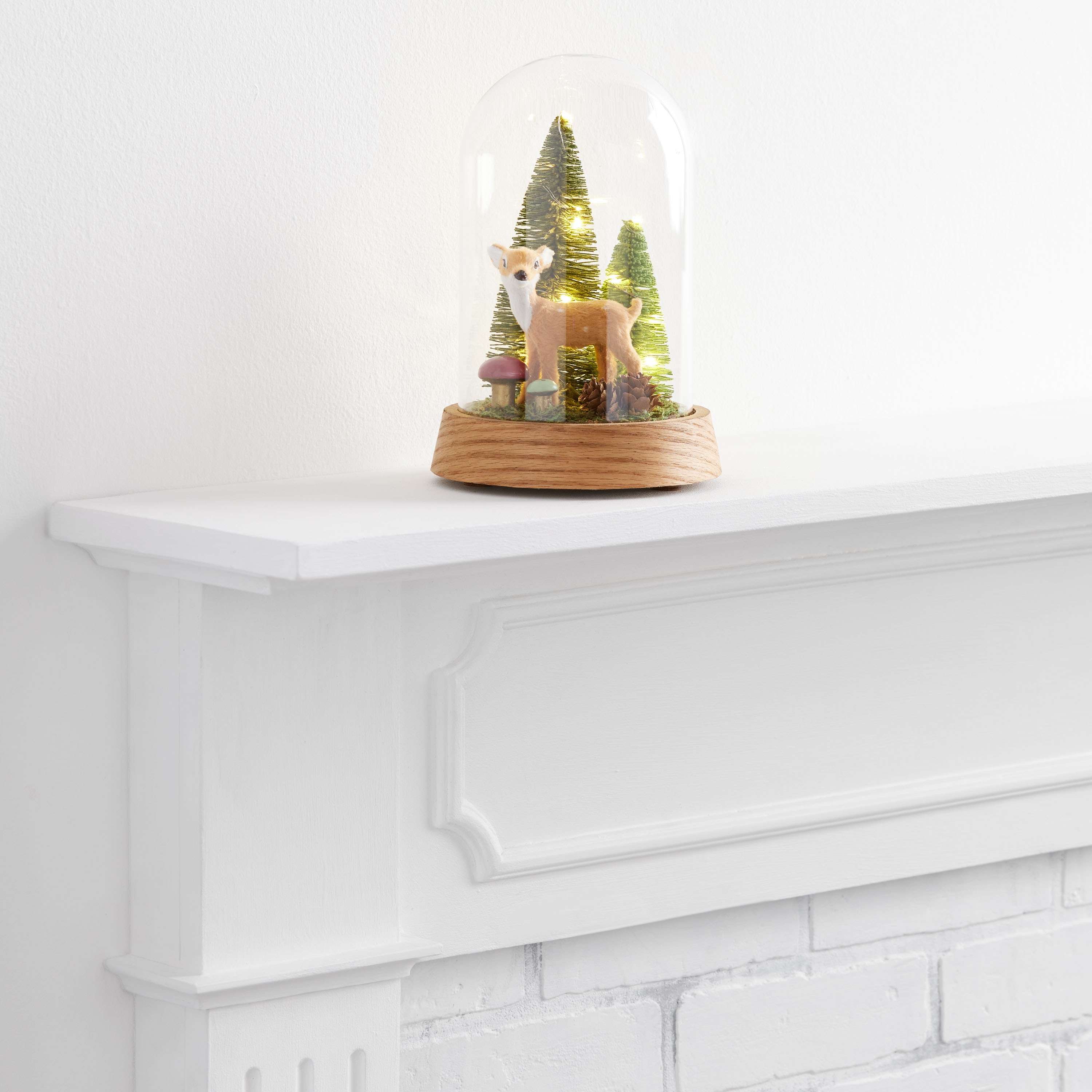 Woodland Deer Scene LED Light Up Glass Cloche Decor | World Market