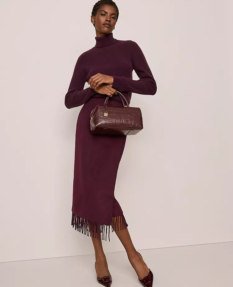 Petite Fringe Midi Wrap Skirt | Ann Taylor