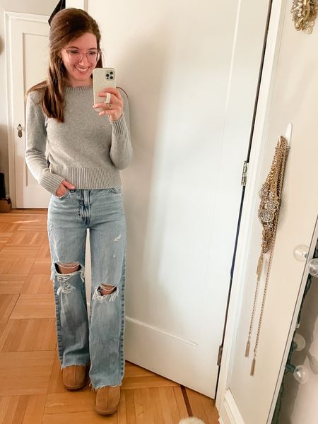 Sweater: I sized up 1
Distressed wide leg jeans: TTS, I cut off about an inch of length
Ugh Tasman slippers: wearing the big kids size 6, I’m normally a 7.5, they’re a teeny bit snug

#LTKstyletip #LTKtravel #LTKHoliday