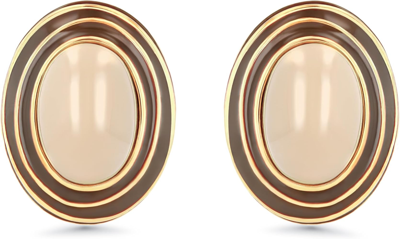 Large Chunky Brown Beige Tan 18K gold plated Round Oval Button Stud Enamel Statement Earrings for... | Amazon (US)