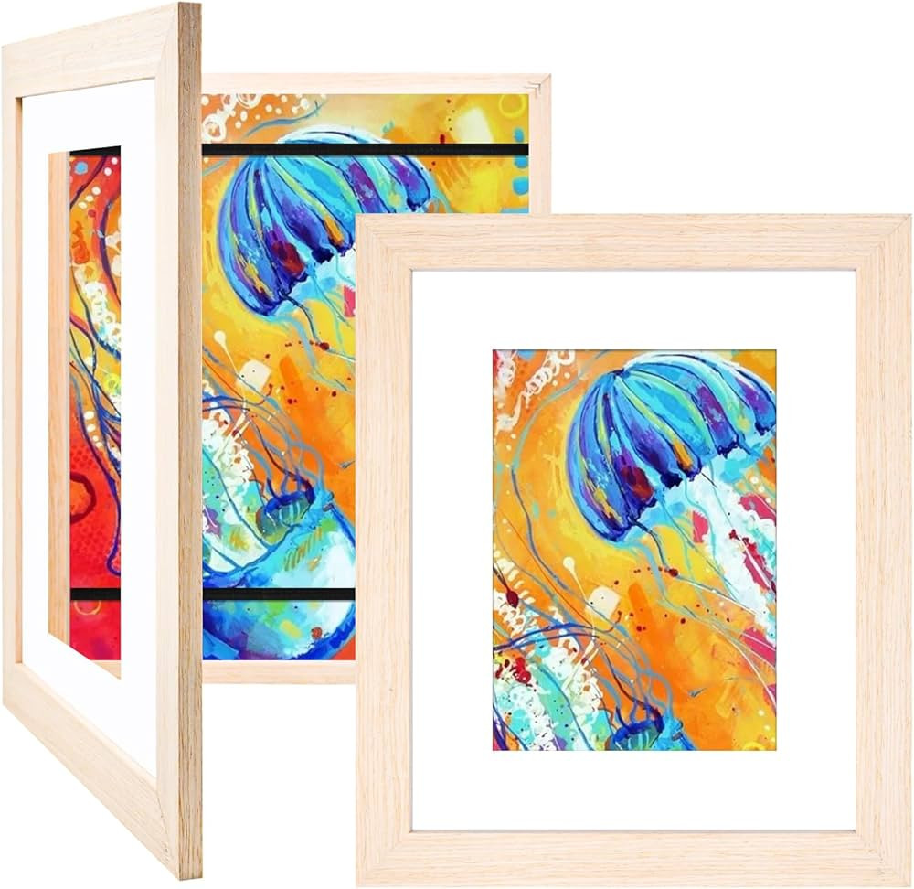 KINLINK 8.5x11 Kids Art Frmes Set of 2, Solid Wood Kids Artwork Frames Changeable with Acrylic Fr... | Amazon (US)