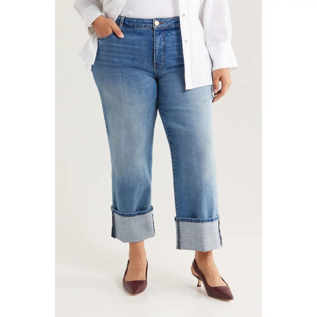 KUT from the Kloth Sienna Cuffed High Waist Wide Leg Jeans in Stewardship at Nordstrom Rack, Size 18W | Nordstrom Rack