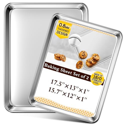 Baking Sheet Set of 2, Commercial Grade Stainless Steel Cookie Sheets for Baking, 17.5''x13'' / 15.7''x12'', Thicker and Firmer Baking Pans Set, Rust & Warp Resistant & Nonstick, Nontoxic & Heavy Duty | Amazon (US)
