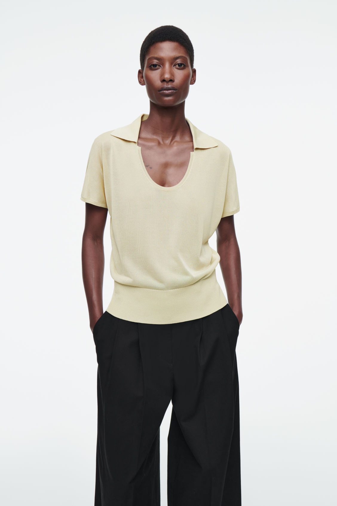 SCOOP-NECK KNITTED POLO SHIRT | COS (US)