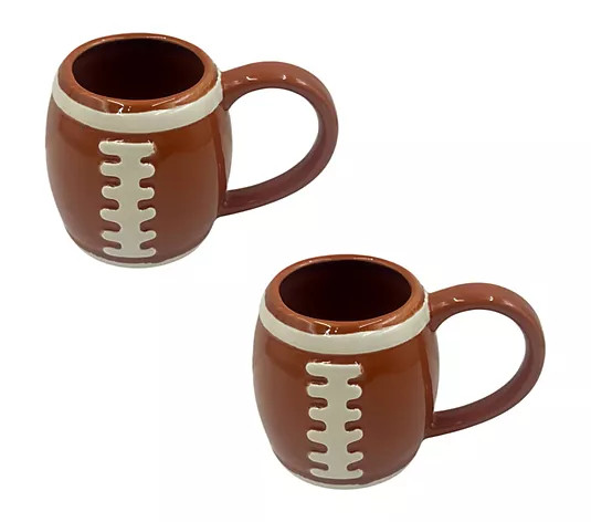 Temp-tations Set of (2) 16-oz Football Shaped Mugs | QVC