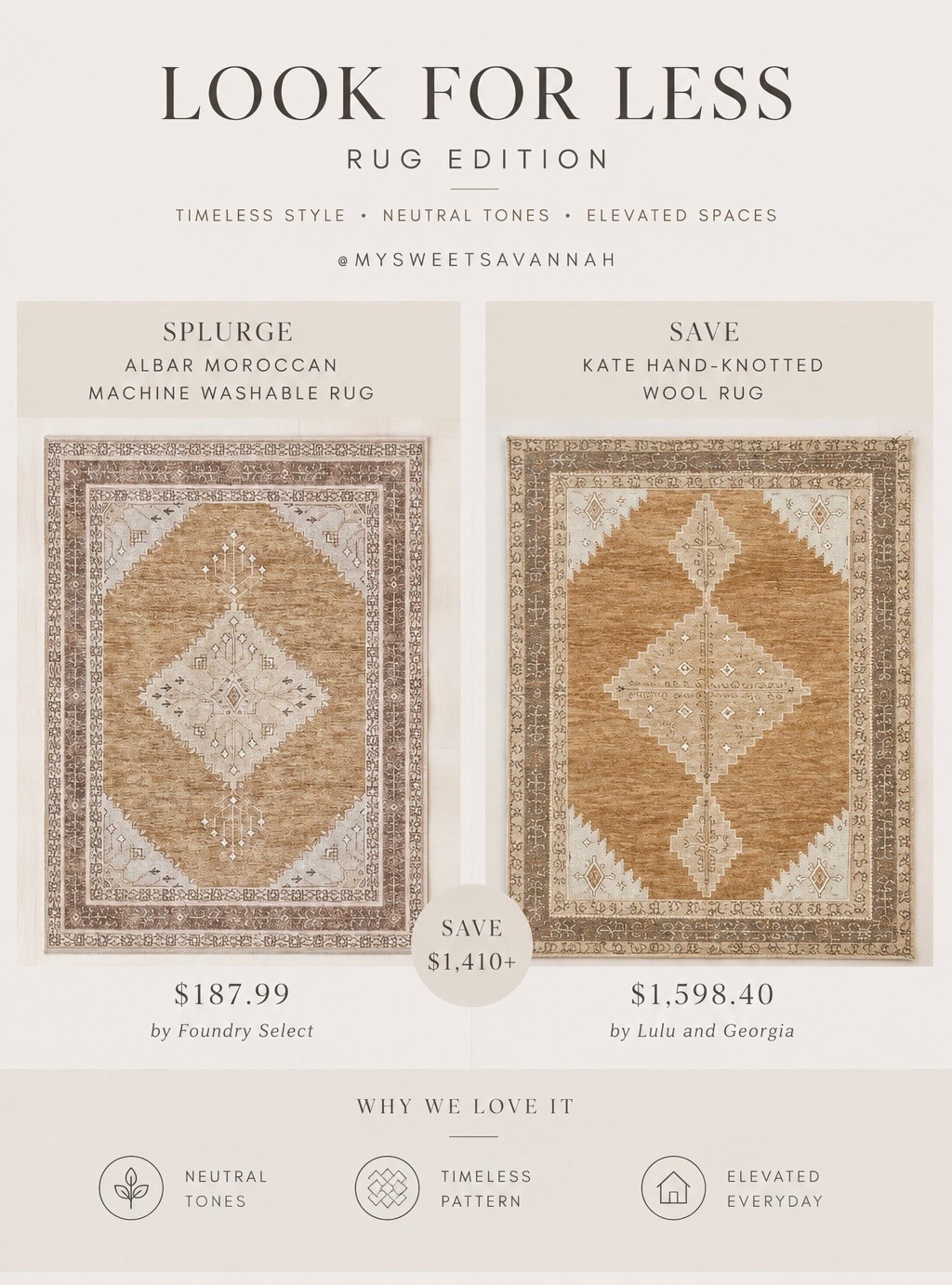 Neutral Designer Rug Look for Less

Found a designer-inspired rug that gives the same warm, layered, high-end look for a fraction of the price. I love the soft neutral tones, vintage feel, and cozy RH-inspired style. These are the kinds of pieces that instantly make a room feel collected and elevated without the designer price tag.

#LTKSaleAlert #LTKHome