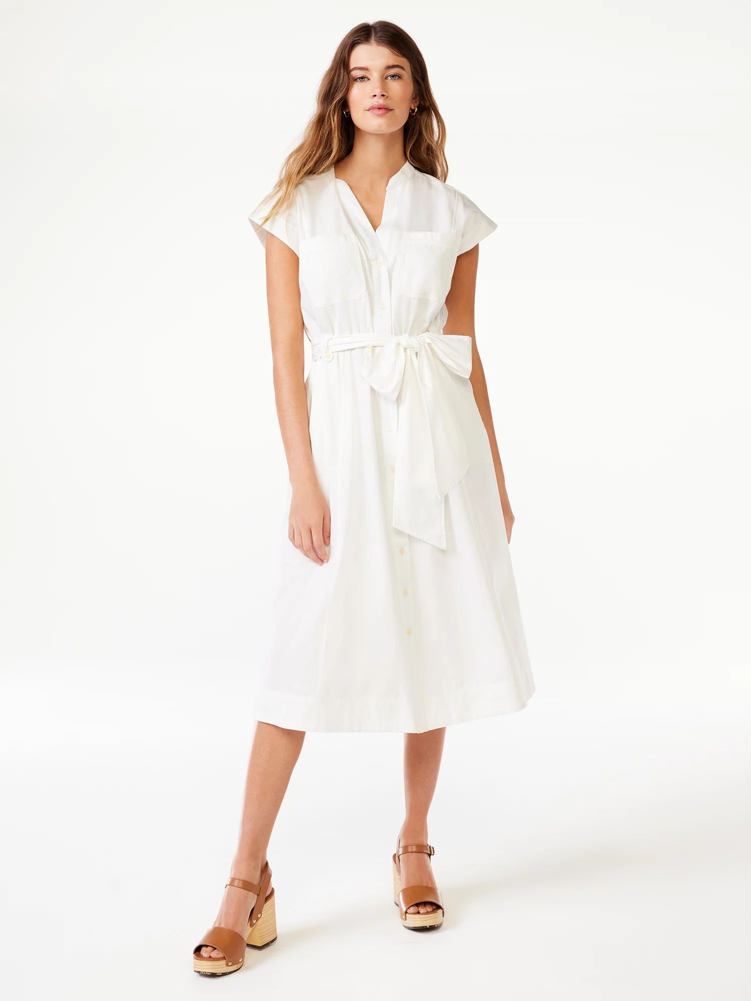 Free Assembly Women’s Belted Midi Shirt Dress with Short Sleeves, Sizes XS-XXXL | Walmart (US)