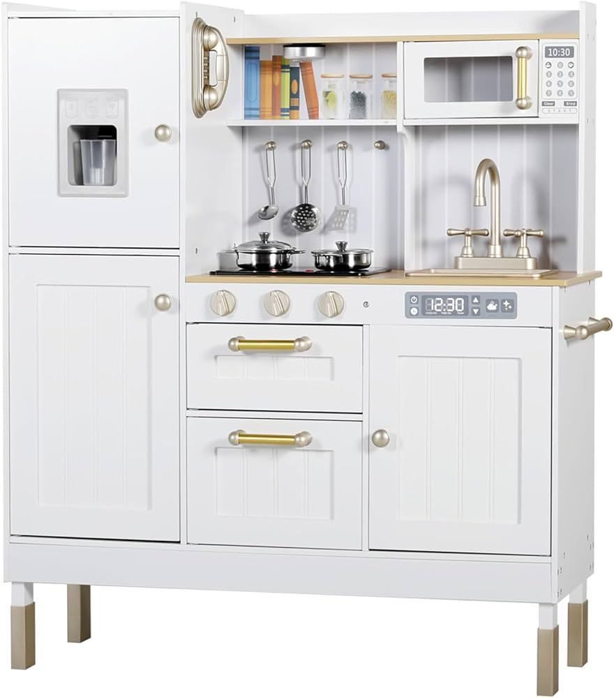 Kinder King Wooden Kids Play Kitchen, Toy Kitchen Playset for Toddler, Realistic Kitchen Sets w/L... | Amazon (US)