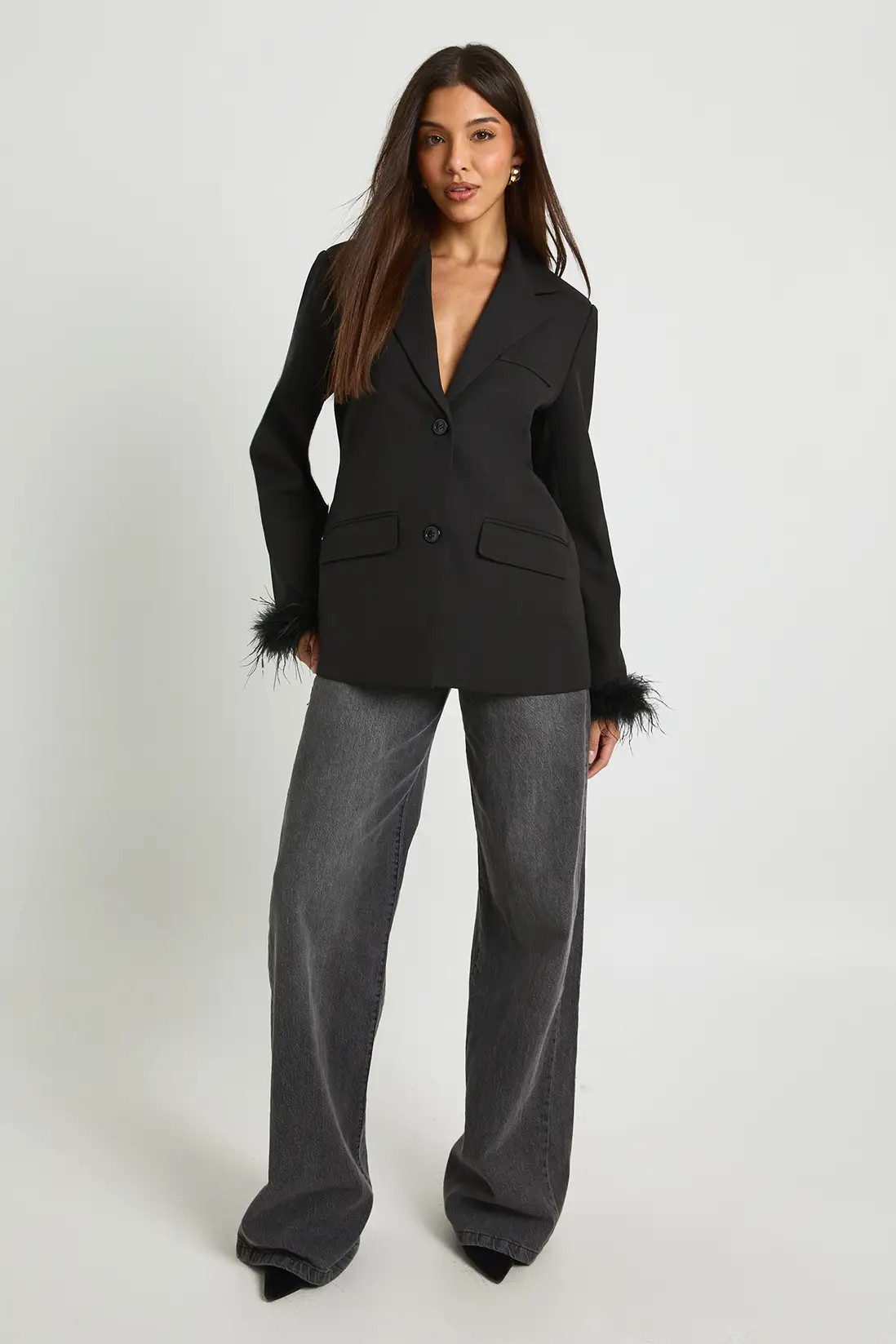 Feather Cuff Oversized Blazer | boohoo (US & Canada)