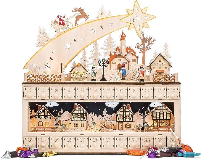 Best Choice Products Wooden Christmas Advent Calendar, Shooting Star Holiday Decoration w/Battery... | Amazon (US)