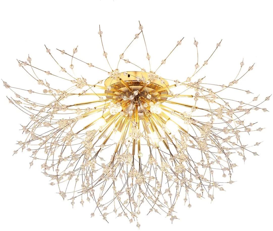 Garwarm Firework Chandeliers, 6-Lights Sputnik Ceiling Lamp Modern Semi Flush Mount Crystal Ceili... | Walmart (US)