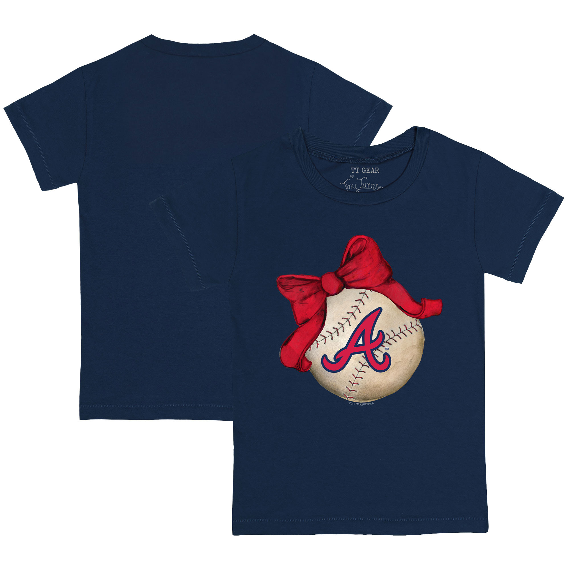 Youth Tiny Turnip Navy Atlanta Braves Baseball Bow T-Shirt | Fanatics