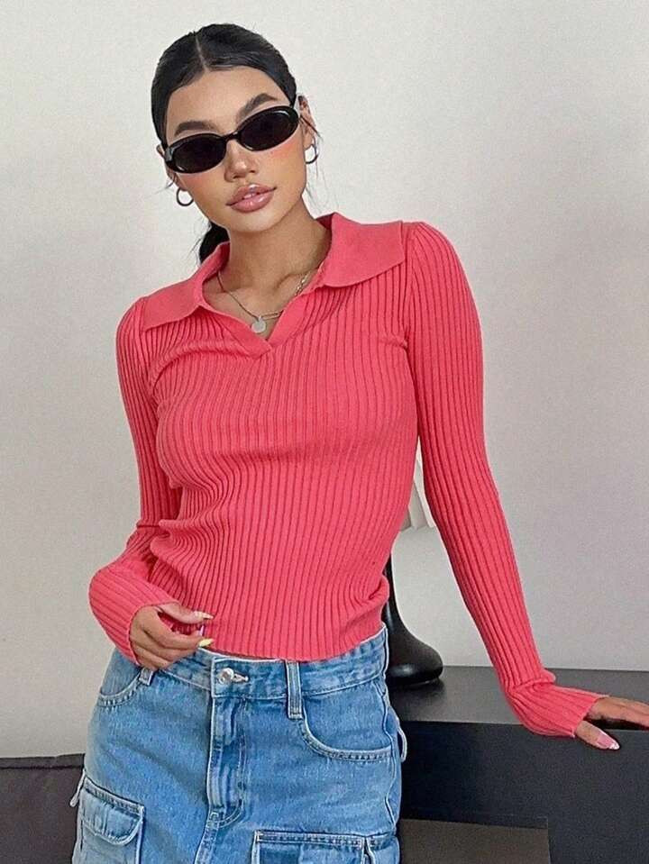 DAZY Solid Ribbed Knit Sweater | SHEIN