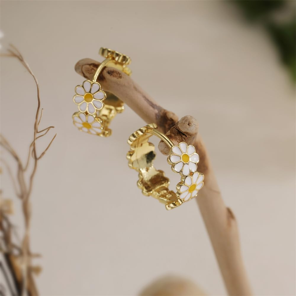 Cute Daisy Flower Hoop Earrings for Women Dainty Yellow White Enamel Lucky Floral Small Huggie Ho... | Amazon (US)